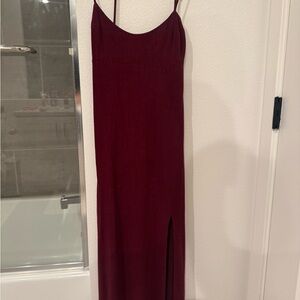 Kendall & Kylie Wine Red Slip Maxi Dress with Side Slit